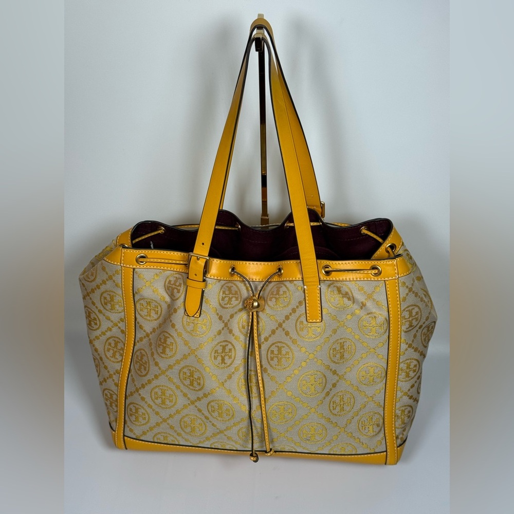 TORY BURCH T Monogram Jacquard Canvas Large Tote GOLDFINCH-Yellow - Picture 7 of 17